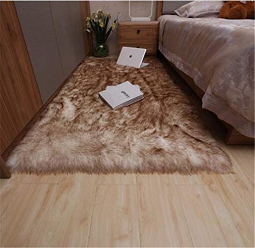 RAILONCH Teppiche Faux Lammfell Schaffell Teppich Kunstfell Bettvorleger Sofa Matte Wohnzimmer Schlafzimmer (Weiß-braun,50x100cm) von RAILONCH