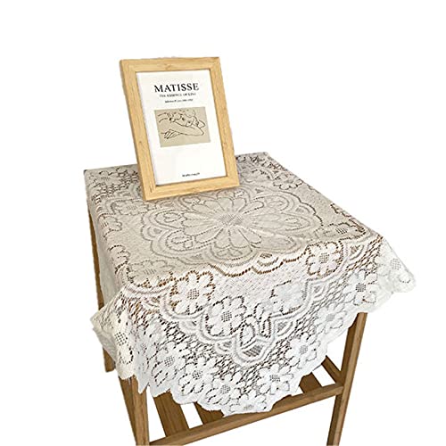 RAILONCH Tischdecke Weiß, Vintage Häkeldecke Baumwolle Spitze Tischdecke, Boho Spitzeauflage Abwaschbar Tischtuch für Hochzeit Decor (90x90cm) von RAILONCH