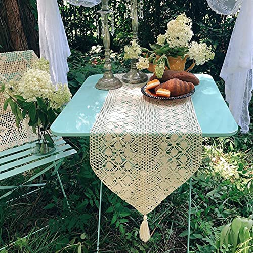 RAILONCH Vintage Makramee Tischläufer, Tischwäsche Spitze Openwork Tischläufer, Tischfahne Boho Tischdecke für Esszimmer Party Urlaub Dekoration (Stil A,34 * 150cm) von RAILONCH