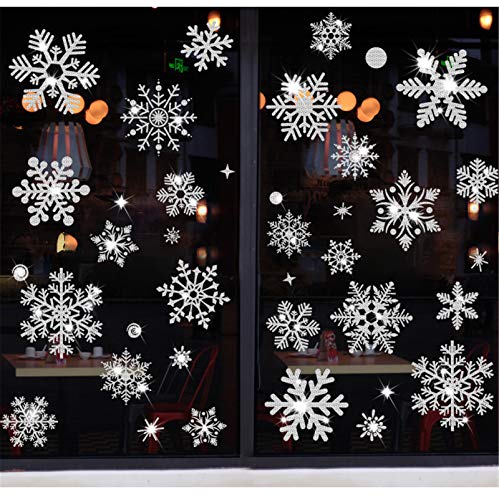 Schneeflocken Fensterbild Selbstklebend, Weihnachtsdeko Fenster PVC Kein Kleber Aufkleber, Fensterbilder Weihnachten Abnehmbare Fensterdeko Deko Weihnachten Winter Dekoration (Weiße Schneeflocken) von RAILONCH