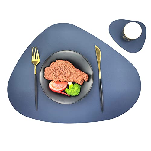 Zweifarbig Tischsets Lederoptik, Oval Leder Platzset und Untersetzer Abwischbar, Rutschfest Wasserdicht PVC Platzdeckchen für Küche, Restaurant, Hotel (Blau+Gelb,6 Stück) von RAILONCH