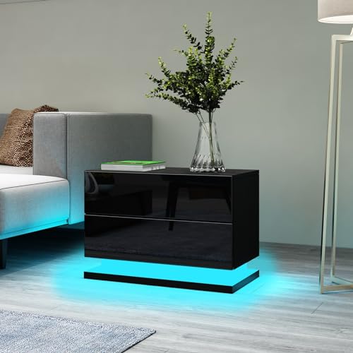 Moderne Hochglanzfront Nachttisch Kommode mit 2 Schubladen aus Holz Sofa Tisch mit RGB LED Streifen für Schlafzimmer Wohnzimmer Wohnmöbel Schwarz 50x35x43cm Moderne Hochglanzfront Nachttisch Kommode mit 2 Schubladen aus Holz Sofa Tisch mit RGB LED Streifen für Schlafzimmer Wohnzimmer Wohnmöbel Schwarz 50x35x43cm von RAIN PAVILION LIMITED