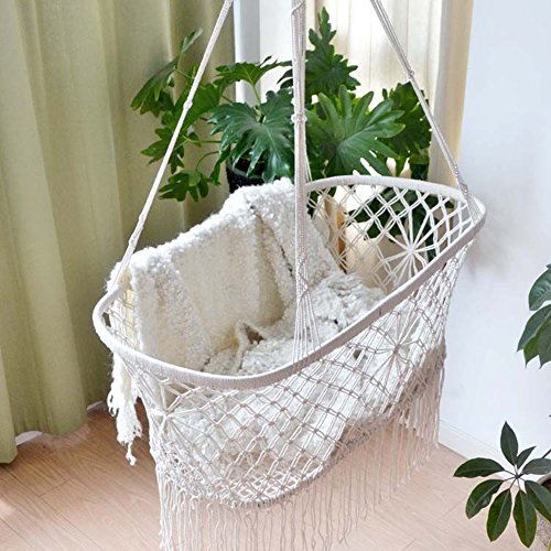 Baby Wiege Hängebett Boho Style Hängematte Wiege mit Quaste Seite Komfort Krippe Minsheng Webstoff von RAIN QUEEN