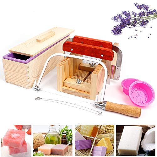 DIY Seifen Silikonform Set, Praktische Verstellbar Holz Seifenschneider Handgefertigt Seife DIY Werkzeug Silikon-Seife Silikonform Seifenform (Set 9) von RAIN QUEEN