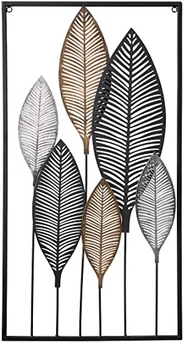 MF Wanddeko Noxi Wandschmuck 3D Bild Metalldeko Metall Metallbild Dekoration Blätter Höhe 75cm von Generisch