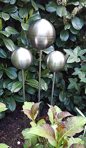garten-wohnambiente Rosenkugel 3er Set 20-15-10 cm Edelstahl matt gebürstet Gartenstecker Dekokugel mit Stab 80 cm von garten-wohnambiente