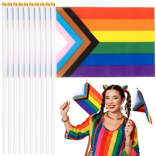 RAINFLOW 50 Stück Progress Rainbow Pride kleine Handflagge für Paraden, Gay Stick USA American Rainbow Festival RAINFLOW 50 Stück Progress Rainbow Pride kleine Handflagge für Paraden, Gay Stick USA American Rainbow Festival von RAINFLOW