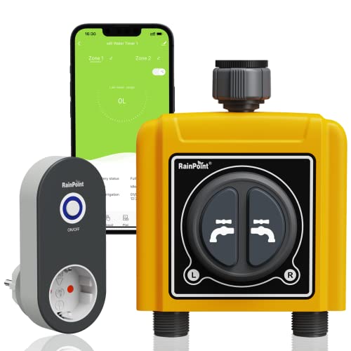 RAINPOINT Bewässerungscomputer WLAN 2 ausgänge 2,4 GHz, Intelligente Automatische Bewässerungssteuerung für die Garten bewässerung mit App/Sprachsteuerung,für Garten Gewächshaus von RAINPOINT