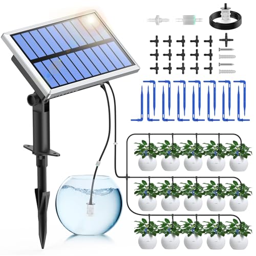 RAINPOINT Solar Bewässerungssystem, 100% Anti-Siphon, Automatische Solar Bewässerung mit 1200 mAh Akku, 6 Timing-Modi, DIY Tropfbewässerungset für 15 Garten-, Balkon- und Gewächshaus-Topfpflanzen von RAINPOINT