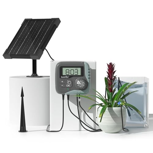 RAINPOINT Solar Bewässerungssystem, 45L/H Automatische Solar Bewässerung mit Programmierbarem Timer, 2600 mAh Akku, für bis zu 15 Garten-, Balkon- und Gewächshaus-Topfpflanzen von RAINPOINT