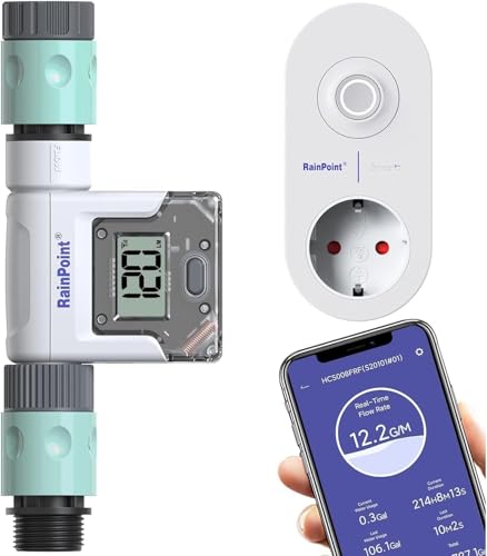 RAINPOINT Wasserzähler WLAN mit WiFi Hub, Praktischer Wasseruhr für Gartenschlauch, 4 Modi zur Kontrolle des Wasserverbrauchs, Durchflussmesser für Wasserhahn/Verbrauchsgerät von RAINPOINT