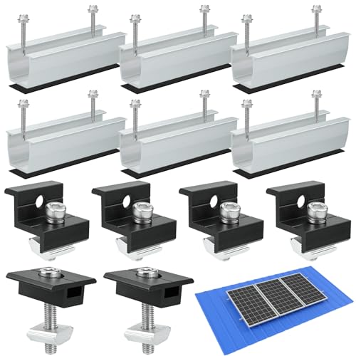 12cm Solarmodul Halterung Kit, 30-35mm Verstellbar Halterung für Solarmodule, Dachhalterungen Solarmodule Solar Befestigung Set, Zubehör Schwarz Eloxiert für Flachdach Montage PV Befestigung von RAINPOP