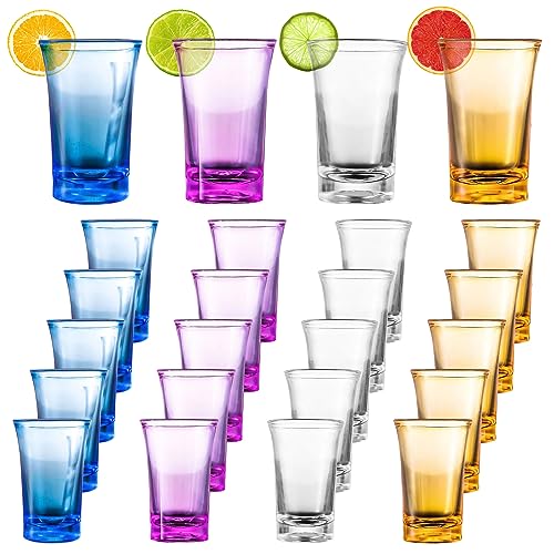 24 Stück 3.5cl/35ml Schnapsgläser, Shotgläser aus Plastik, Dicke Boden Shotgläser, Transparent Pinchengläser Acryl, Farbige Shot Gläser, Shotgläser Set für Tequila, Wodka, Ouzo, Sambuca, Likör von RAINPOP