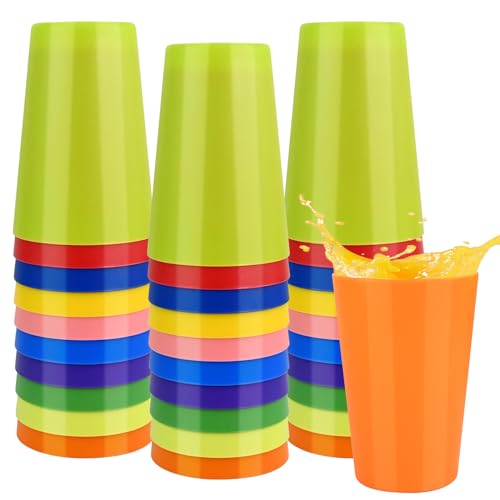 30 Stück 260ml Bunt Plastikbecher Wiederverwendbare Becher, 10 Farben Plastik Trinkbecher, Partybecher, Ruchsichere Trinkbecher Kinder, Hartplastik Becher für Küche Partys Picknick Grillabende Reisen von RAINPOP