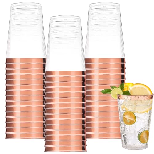 60 Stück 10oz/300ml Hartplastik Partybecher mit Roségold Schneide, Wiederverwendbar Trinkbecher Schnapsbecher Partybecher Set für Getränke Champagner Cocktails, Plastik Becher für Geburtstage Hochzeit von RAINPOP