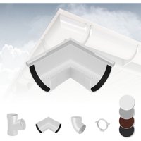 Regenrinnen Komponenten Dachflächen 100m² PVC in 4 Farben RainWay S: Weiß, Eckstück Außen 90° von RAINWAY
