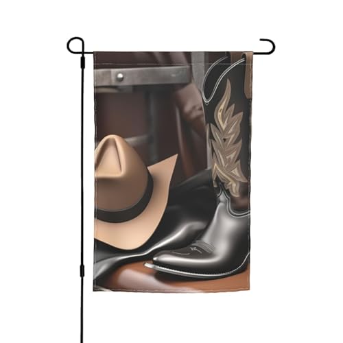 Cowboy Schwarzer Hut Westernstiefel Gartenflagge 30,5 x 45,7 cm, Gartenflagge, Outdoor-Dekoration, Anti-Falten, schnell trocknend, lichtecht, kann auf Balkonen, Rasenflächen verwendet werden von RAIZHE