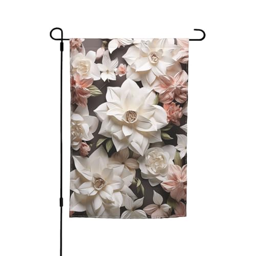 Gartenflagge mit weißen und rosa Blumen, 30,5 x 45,7 cm, Gartenflagge, Außendekoration, Anti-Falten, schnell trocknend, lichtecht, kann auf Balkonen, Rasenflächen verwendet werden von RAIZHE