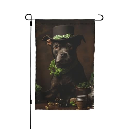 Niedlicher Hund mit Hut, Gartenflagge, 30,5 x 45,7 cm, Gartenflagge, Outdoor-Dekoration, Anti-Falten, schnell trocknend, lichtecht, kann auf Balkonen, Rasenflächen verwendet werden von RAIZHE