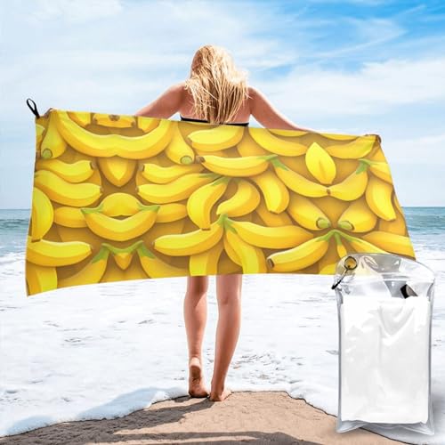 RAIZHE Strandtuch mit gelbem Bananenmotiv, gut saugfähig, tragbar und schnell trocknend, extra groß, schnell trocknendes Badetuch (69,8 x 139,7 cm, 80 x 160 cm), Reisehandtuch, Campinghandtuch von RAIZHE