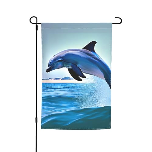 Springende Delfine Gartenflagge 30,5 x 45,7 cm, Gartenflagge, Außendekoration, Anti-Falten, schnell trocknend, lichtecht, kann auf Balkonen, Rasenflächen verwendet werden von RAIZHE