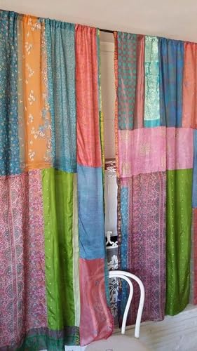 RAJBHOOMI HANDICRAFTS Indische Alte 2 Stück Seiden-Sari-Vorhänge (Multi02) von RAJBHOOMI HANDICRAFTS