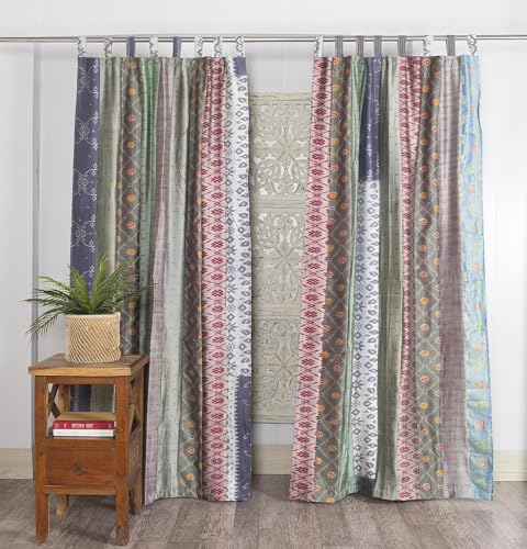 RAJBHOOMI HANDICRAFTS Presents Seiden-Sari-Dekovorhänge, Heimdekoration, Wohnzimmer, Verdunkelungsvorhang, 213,4 cm, Grau von RAJBHOOMI HANDICRAFTS