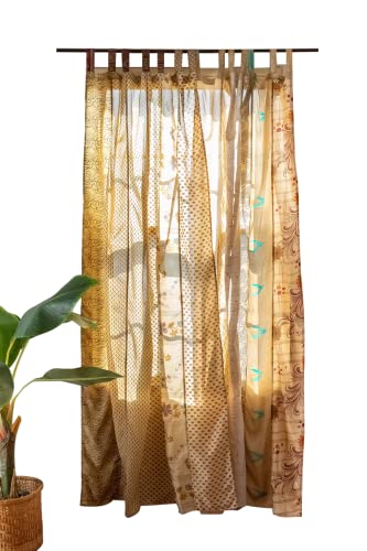 Rajbhoomi handicrafts Bunte Vorhänge, lichtfilternd – Boho-Vorhänge, Betthimmel, Wandteppich oder Fensterdekoration, Shree-Paneele, beige Farbe (84 x 43 Zoll) von RAJBHOOMI HANDICRAFTS