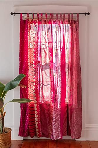 Rajbhoomi handicrafts Bunte Vorhänge, lichtfilternd – Boho-Vorhänge, Betthimmel, Wandteppich oder Fensterdekoration, Shree-Paneele, Rote Farbe (84 x 43 Zoll) von RAJBHOOMI HANDICRAFTS