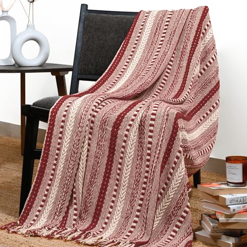 Baumwollgewebte Überwurfdecke mit geflochtenem Streifenmuster – 127 x 152 cm, weiche, warme Überwürfe, dekorativ für Sofa, Couch, Wohnzimmer, Schlafzimmer und Heimdekoration von RAJRANG BRINGING RAJASTHAN TO YOU
