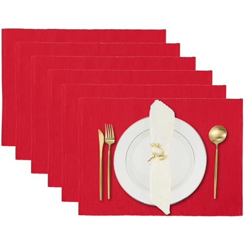 Chinesische rote Tischsets, 6er-Set, Küchen-Esstischdecke, Wende-Tischsets aus Baumwolle für Partydekorationen, 33 x 48 cm von RAJRANG BRINGING RAJASTHAN TO YOU