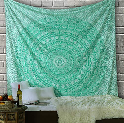 RAJRANG Elefant Mandala Wandteppich Boho Bohemian Dekor Wandbehang Hippie Wandbehänge Mandala Stoff 230 x 213 cm Grün von RAJRANG BRINGING RAJASTHAN TO YOU