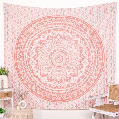 Elefanten-Mandala-Wandteppich, Baumwolle, Wandbehang, Hippie-Wandteppiche, Hippie-Strandüberwurf, College-Wohnheim-Dekoration, Bohemian-Boho-Bettlaken – Roségold – 213 x 229 cm von RAJRANG BRINGING RAJASTHAN TO YOU