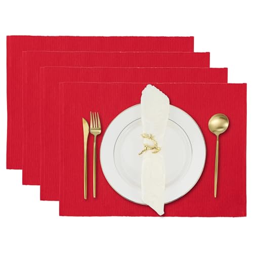 Esszimmer-Tischsets, 4er-Set, wendbare Baumwoll-Küchenmatten für Tischdekorationen, 33 x 48 cm, chinesisches Rot von RAJRANG BRINGING RAJASTHAN TO YOU