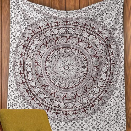 RAJRANG Indischer Mandala-Wandteppich Boho Bohemian Decor Wandbehang Hippie-Wandbehänge Mandala-Stoff 152 x 127 cm Kastanienbraun von RAJRANG BRINGING RAJASTHAN TO YOU