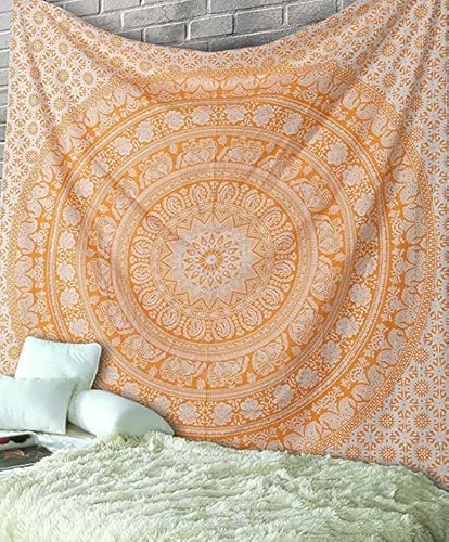 RAJRANG BRINGING RAJASTHAN TO YOU Mandala Wandbehang Wandteppich - Dekorative Strandtuch Hippie Wandteppich Elefant werfen Wandteppich - 213 x 137 cm - Orange von RAJRANG BRINGING RAJASTHAN TO YOU