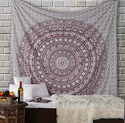 RAJRANG BRINGING RAJASTHAN TO YOU Mandala Wandbehang Wandteppich Dekorative Strandtuch Hippie Wandteppich Elefant werfen Wandteppich 228 x 213 cm Kastanienbraun von RAJRANG BRINGING RAJASTHAN TO YOU