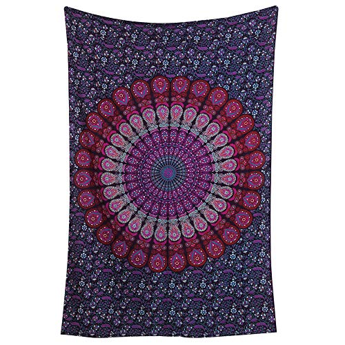 RAJRANG BRINGING RAJASTHAN TO YOU Mandala Tapisserie für das Schlafzimmer Boho Baumwolle Indische Hippie-Pfauen-Wandkunst ästhetische indische Wandteppiche 213 x 137 Pink Lila von RAJRANG BRINGING RAJASTHAN TO YOU