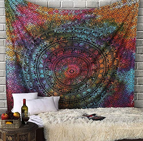 RAJRANG Mandala Wandtuch - Mehrfarbiger dekorativer Strandtuch-Hippie-Wandteppich Elefant werfen Wandteppich - 230 x 213 cm von RAJRANG BRINGING RAJASTHAN TO YOU