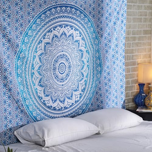 RAJRANG BRINGING RAJASTHAN TO YOU Boho Ombre Wandbehang BohemianTapestry Hippie Blau 76 x 102 cm Hippie Boho Mandala Indische Wandteppiche Tagesdecke von RAJRANG BRINGING RAJASTHAN TO YOU