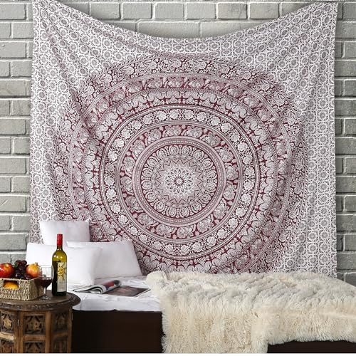 RAJRANG Boho kleiner Mandala-Wandteppich 76 x 102 cm, gebranntes Kastanienbraun, ästhetische Elefanten-Wandteppiche, Hippie-Bohemien-Baumwoll-Wandbehang-Dekor von RAJRANG BRINGING RAJASTHAN TO YOU