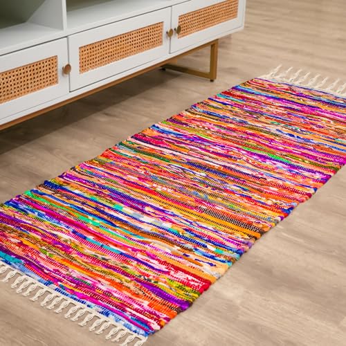 RAJRANG Chindi Flickenteppich für Wohnzimmer Bunt 183x71cm - Dekorativ Waschbar Recycelter Polar Chindi Indisch Fleckerlteppich Für Zuhause Dekor von RAJRANG BRINGING RAJASTHAN TO YOU