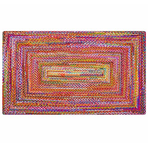 RAJRANG BRINGING RAJASTHAN TO YOU Chindi Rag Rug - 91x152 cm 100% Baumwolle Multi Color Handwoven Geflochtenes Rechteck Large Floor Home Decor Chindi Large Rugs von RAJRANG BRINGING RAJASTHAN TO YOU