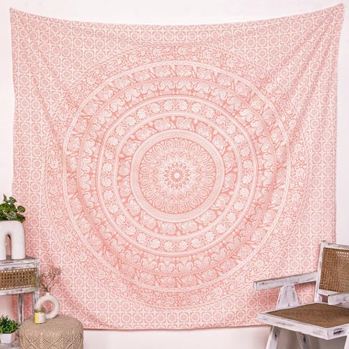 RAJRANG BRINGING RAJASTHAN TO YOU Elefanten-Mandala-Wandteppich, Wandbehang, Hippie-Baumwoll-Wandteppiche, Strandüberwurf Wohnheim Dekoration Hippie-Boho-Bettlaken Roségold 76 x 102 cm von RAJRANG BRINGING RAJASTHAN TO YOU