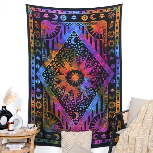 RAJRANG BRINGING RAJASTHAN TO YOU Himmlischer Wandteppich 213 x 228 cm lila mehrfarbig Baumwolle Hippie-Mandala psychedelisch brennende Sonne Wandbehang trippige Wandteppiche für Heimdekoration von RAJRANG BRINGING RAJASTHAN TO YOU
