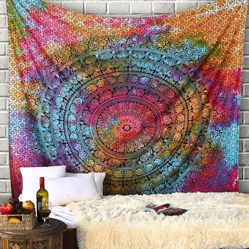 RAJRANG Indischer Mandala-Tie-Dye-Wandteppich, Hippie-Elefant, Wandbehang, Bohemian-Stil, komplizierter, mehrfarbiger kleiner Wandteppich – 76 x 102 cm von RAJRANG BRINGING RAJASTHAN TO YOU