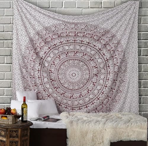 RAJRANG BRINGING RAJASTHAN TO YOU Mandala Wandbehang Wandteppich - Dekorative Strandtuch Hippie Wandteppich Elefant werfen Wandteppich - 274 x 228 cm - Kastanienbraun von RAJRANG BRINGING RAJASTHAN TO YOU