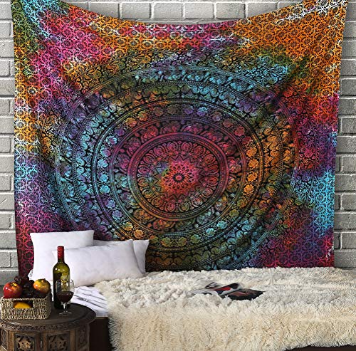 RAJRANG Mehrfarbiger indischer Mandala-Wandteppich Wandbehang Elefant Hippie Wandteppich College-Wohnheim-Dekoration, Boho-Bettlaken, King-Size-Große, 230 x 274 cm von RAJRANG BRINGING RAJASTHAN TO YOU