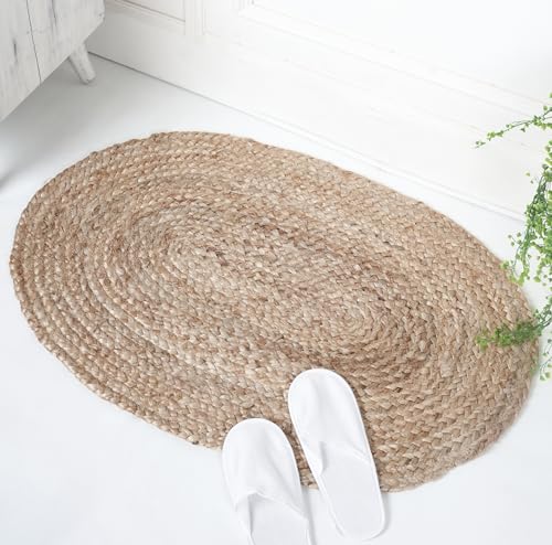 RAJRANG BRINGING RAJASTHAN TO YOU Natural Jute Teppich 60 x 90 cm oval Reversible Rigo -Teppich für Schlafzimmer Küche Wohnzimmer von RAJRANG BRINGING RAJASTHAN TO YOU