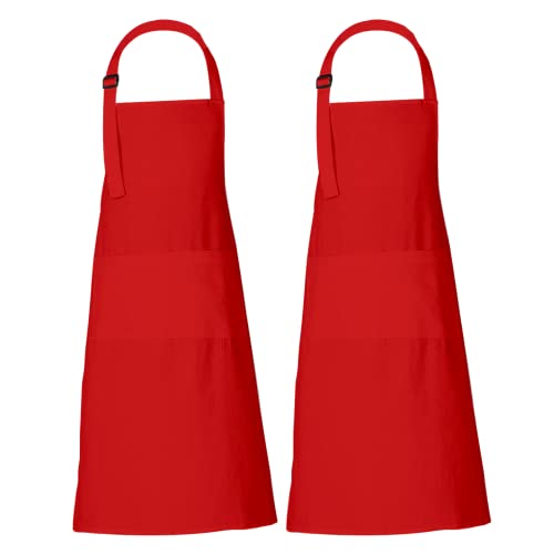 RAJRANG Rote Baumwollschürze 69 x 89 cm 2er Set Professionelle Kochschürzen mit 3 Taschen Verstellbarer Nackenband Latzschürze für Restaurant Herren Damen von RAJRANG BRINGING RAJASTHAN TO YOU